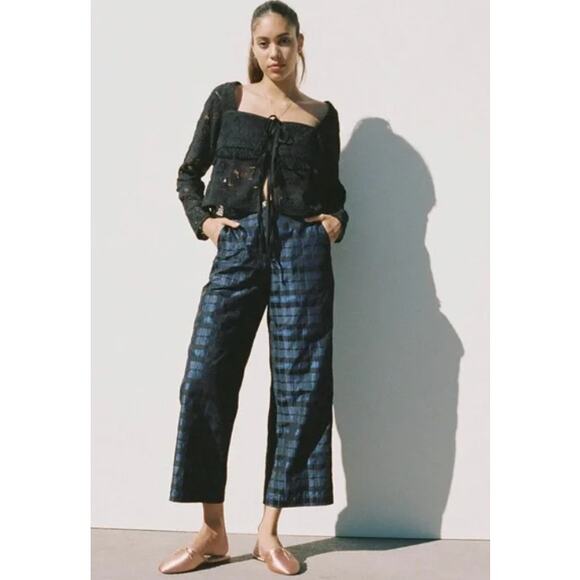 Ciao Lucia Pietro Woven Taffeta Pant Sapphire Womens Blue Size Small Made in La - Picture 1 of 13